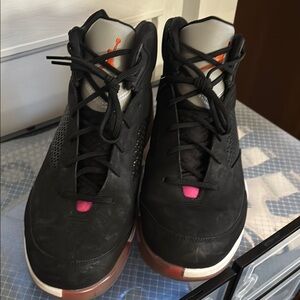 Jordan Black High-Top Sneakers with Orange Jumpman and Pink Accents JORDAN RARE
